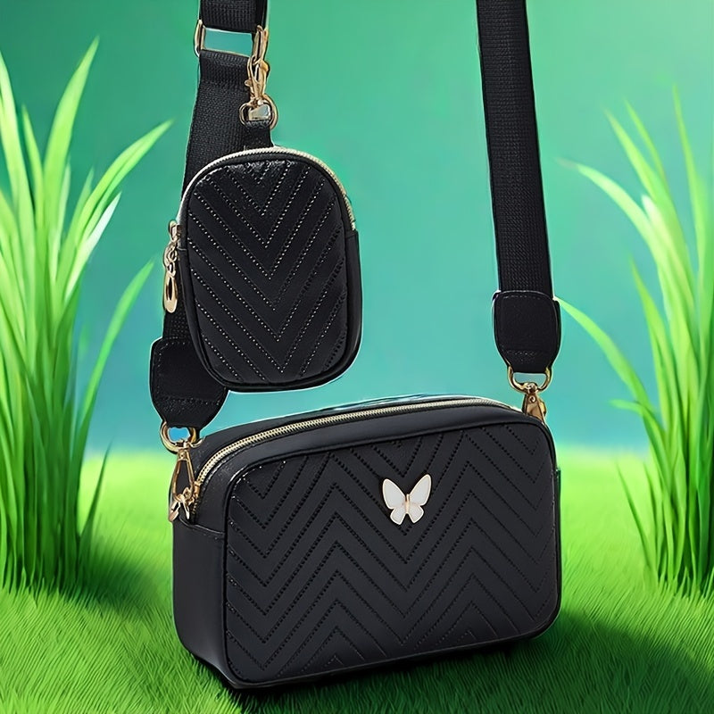 Stylish Embossed, Embossed Quilted Square Crossbody Bag + Women's Mini Wallet Pendant Combination Set, Multifunctional Shoulder Bag, Square Bag, Very Suitable for Outdoor Commuting, Daily Use and Travel